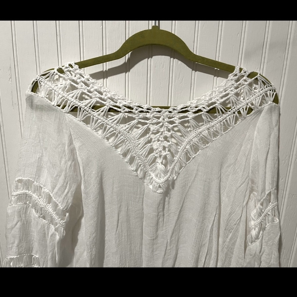 Boho Women White Fringe Swim Cover crochet design- One Size- Tie Front - Picture 8 of 8